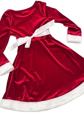 Red Velvet Holiday Dress with White Trim